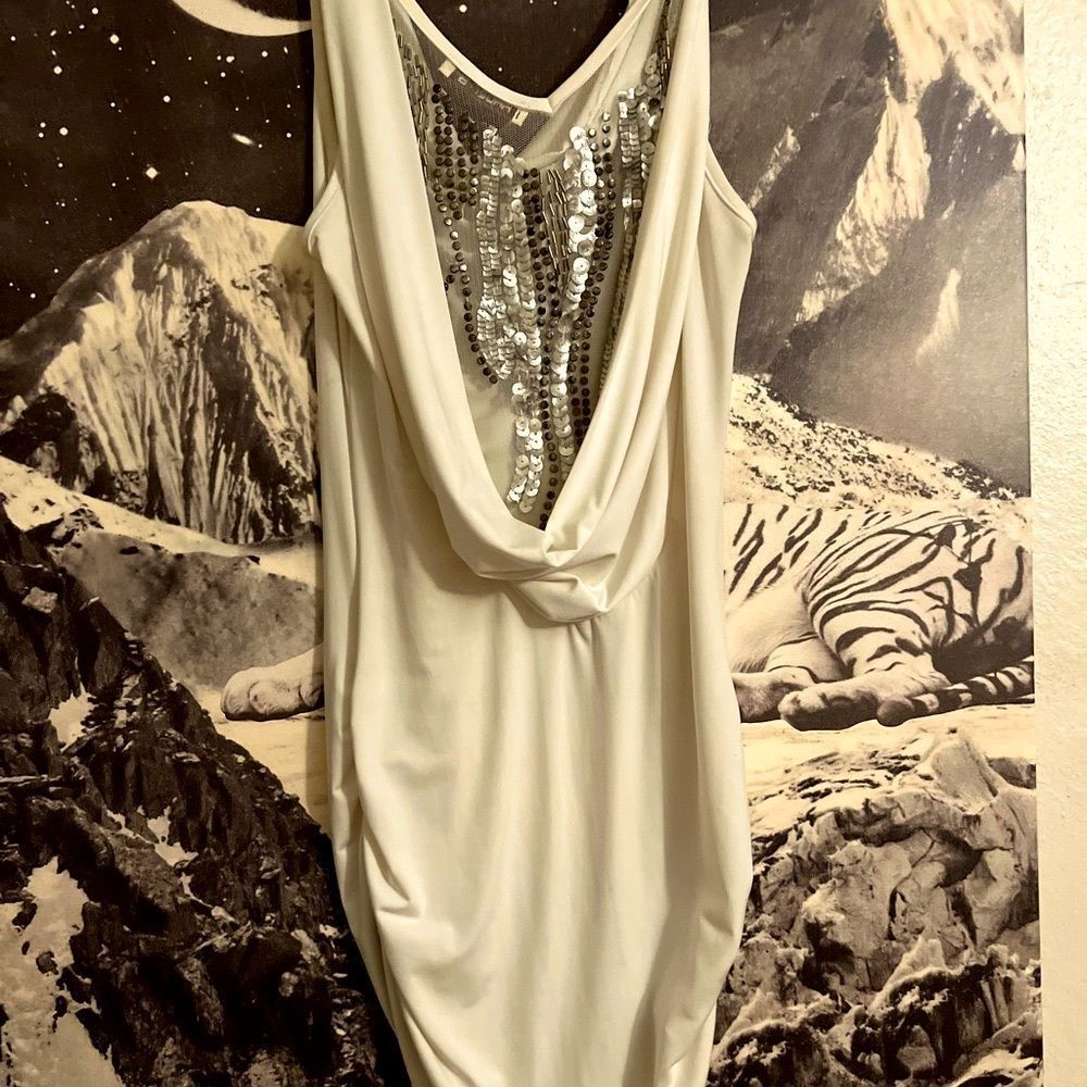 Sequin back touched silky top